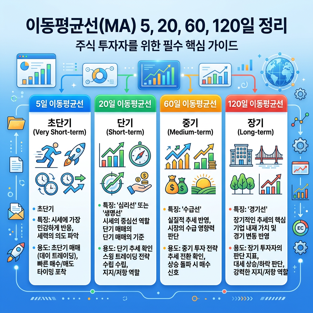 Guide showing 5, 20, 60, 120-day moving averages and their investment uses