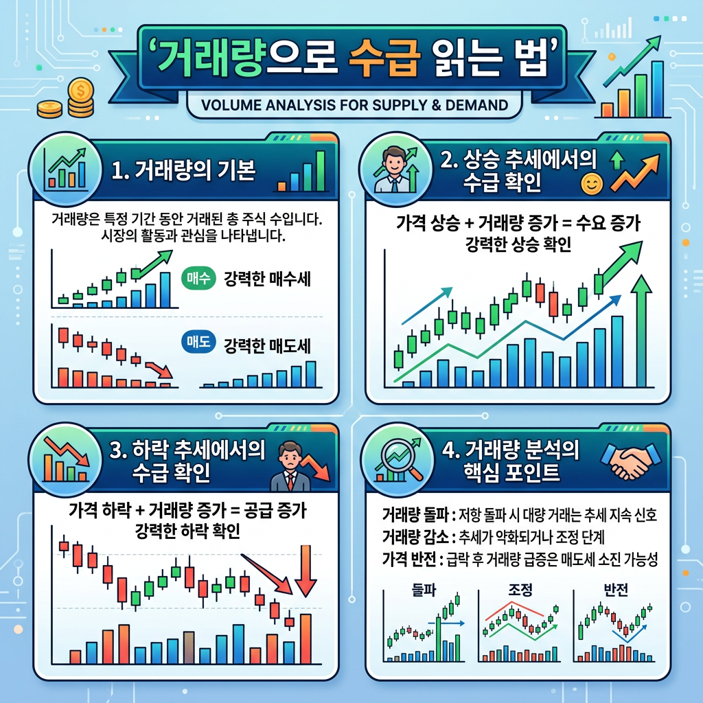 Step-by-step infographic on volume analysis for supply and demand in stock trading